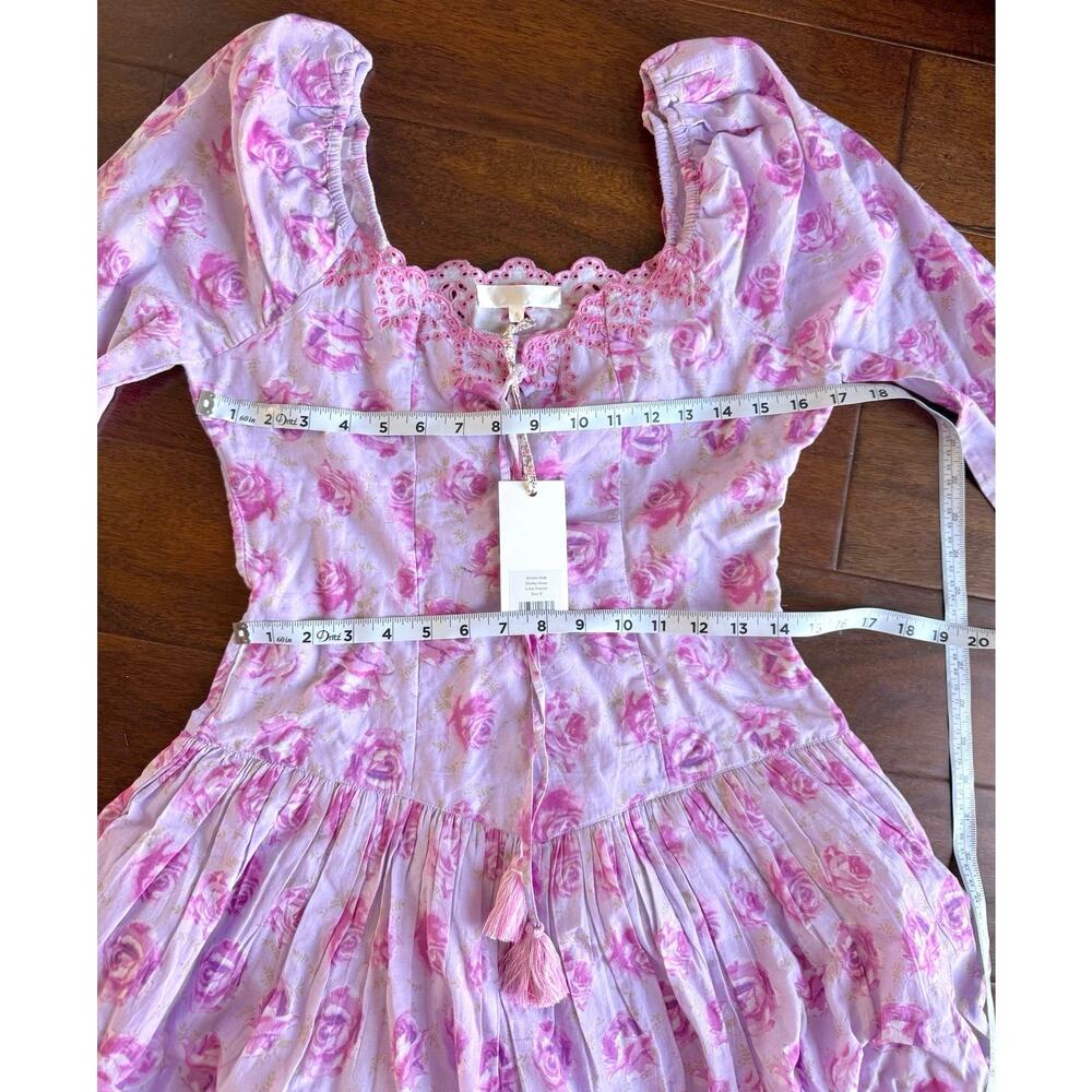 LoveShackFancy Deeba 8 Mini Dress Pink Lilac Fusion Pink Purple Lace Up - Picture 13 of 15